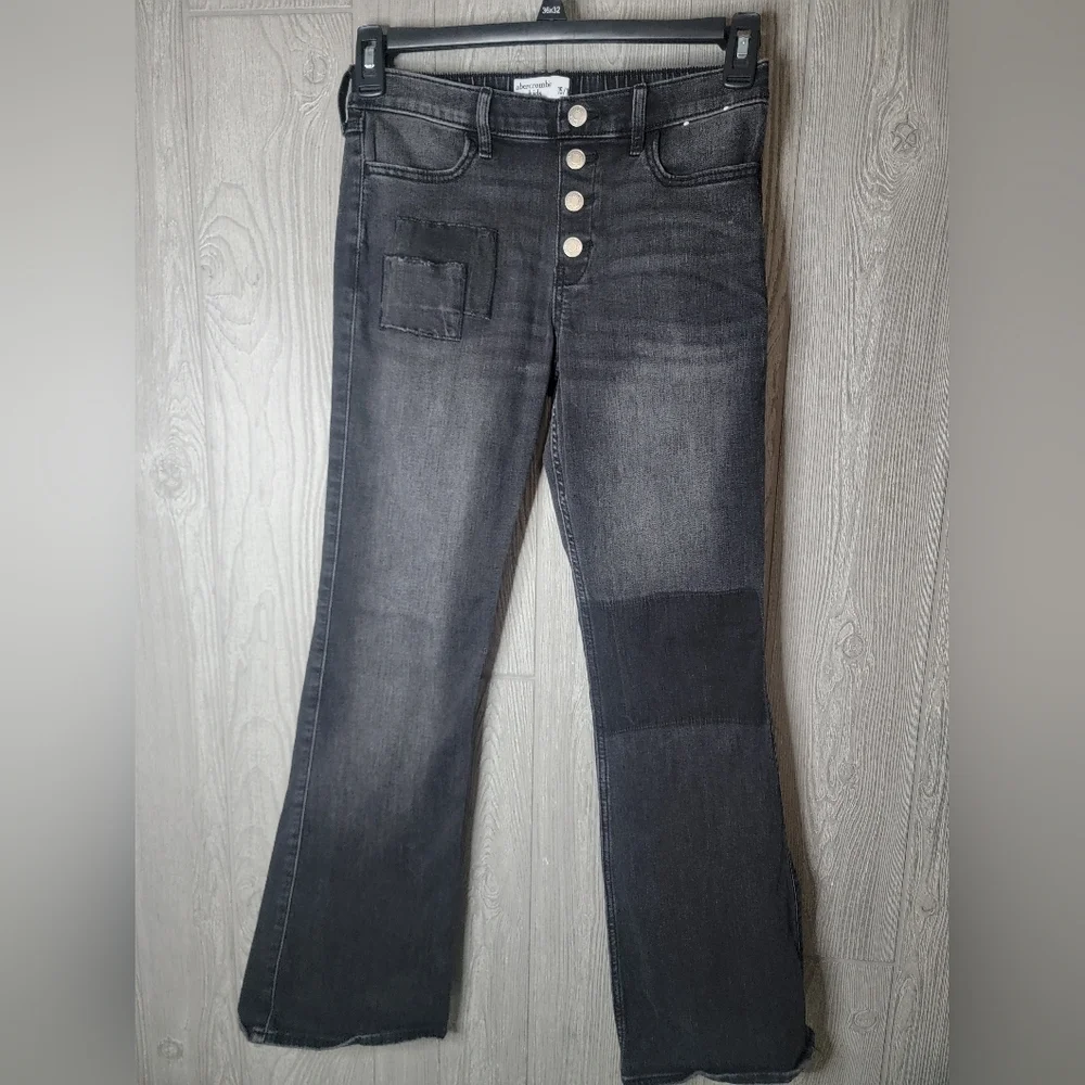 Abercrombie Kids Girls High Rise Flare Jeans Black Button Fly Patch Size 15/16